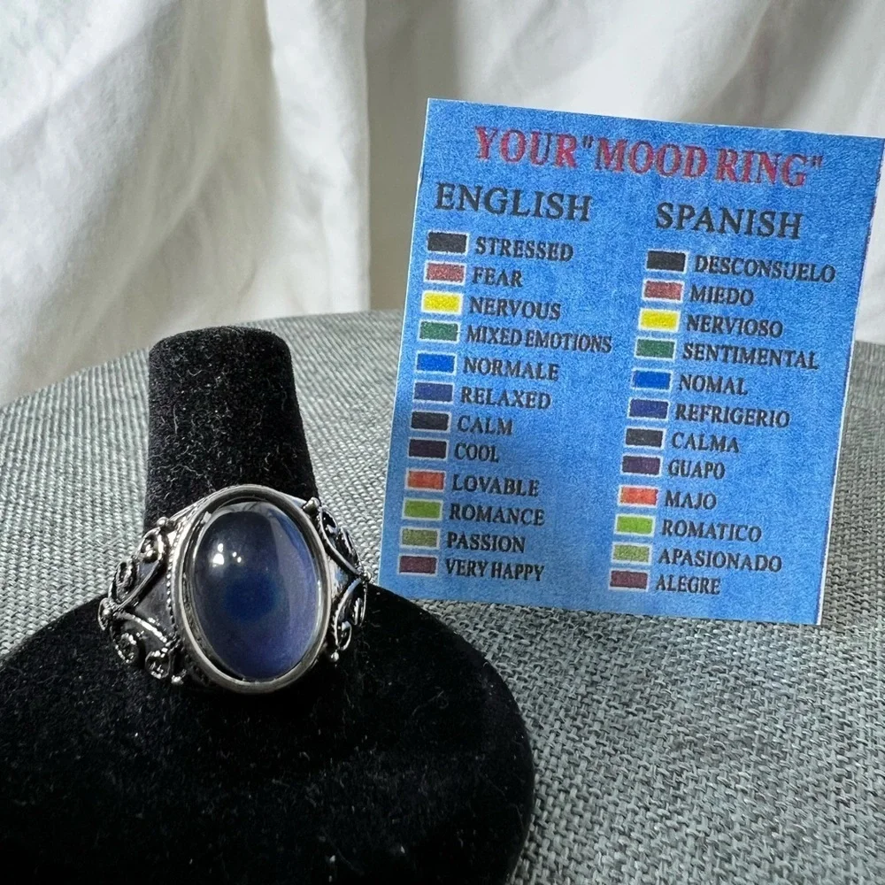 Fashion Jewelry Unisex Ring Mood Changing Stone On A 18K Antique S☑️